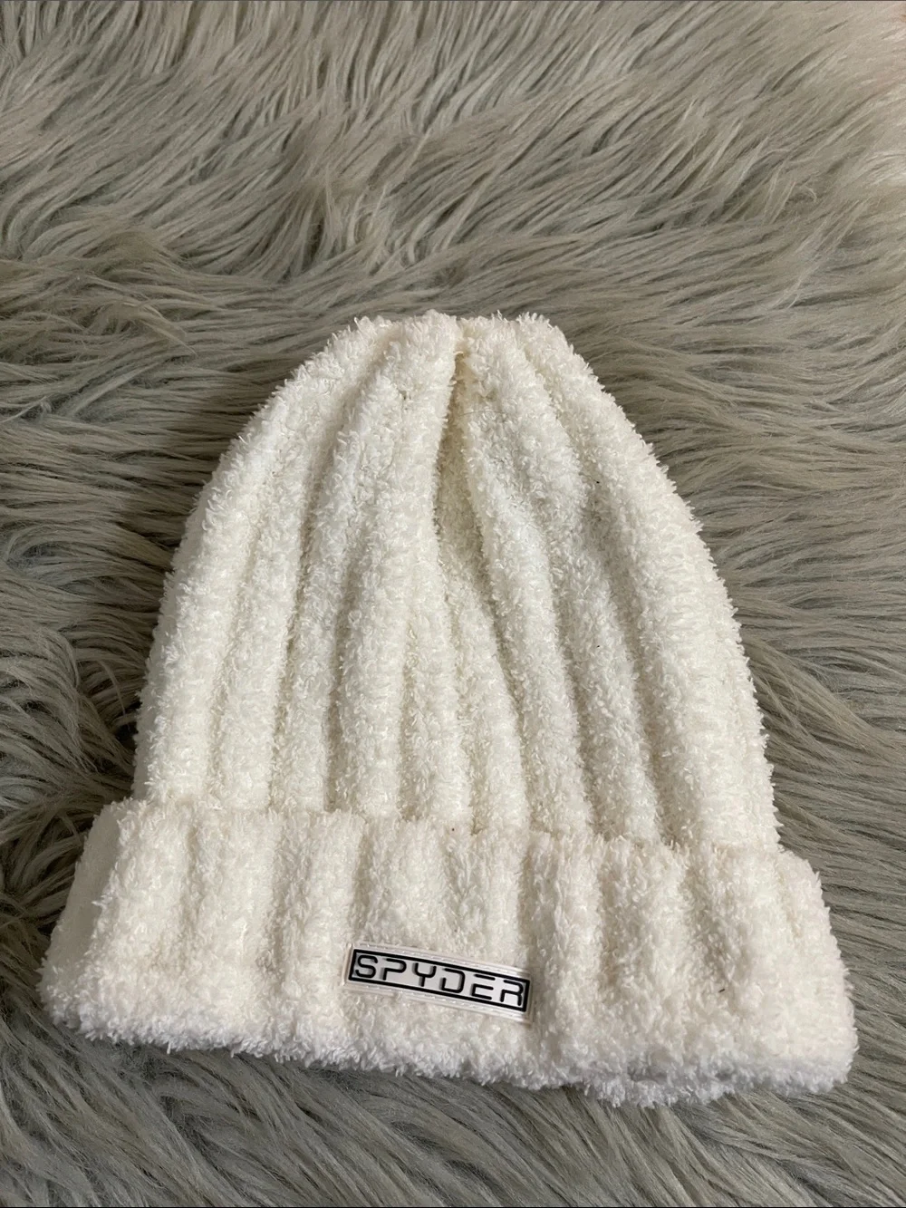 Spyder Kids Cream Fuzzy Ribbed Beanie